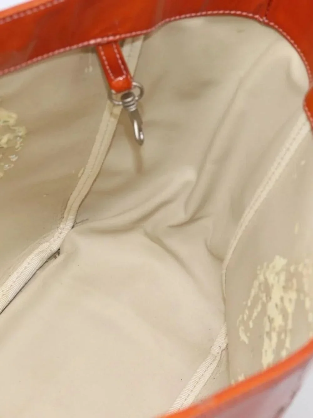 CHANEL Triple Coco Chain Tote Bag Patent leather Orange Silver CC Auth bs18659